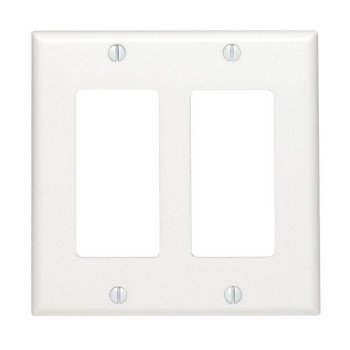 Leviton 80409-W Wallplate, 4-1/2 in L, 4.56 in W, 2-Gang, Thermoset Plastic, White, Smooth