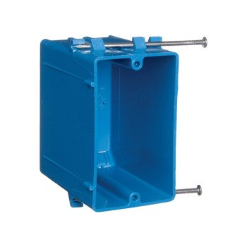 Carlon B122A-UPC Outlet Box, 1 -Gang, PVC, Blue, Nail Mounting