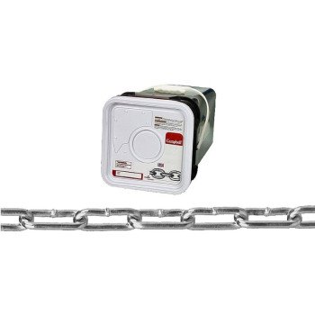 Campbell 0332426 Straight Link Coil Chain, #2/0, 225 ft L, 520 lb Working Load, Steel, Zinc