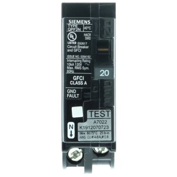 Siemens QF120AN Circuit Breaker, GFCI, Low Voltage, 20 A, 1 -Pole, 120 V, Plug Mounting