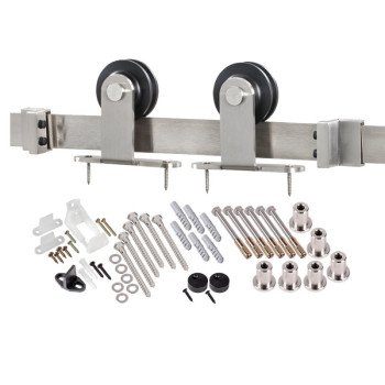 Renin BD101K-09600-SS Straight Strap Barn Door Hardware Kit, 96 in L Track, Stainless Steel, Wall, Includes: Hangers