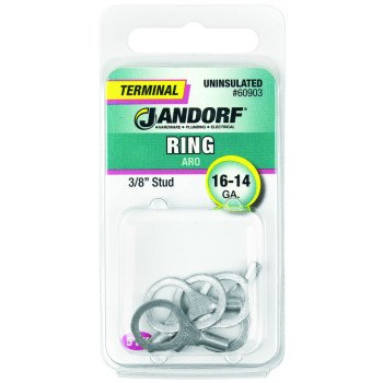 Jandorf 60903 Ring Terminal, 16 to 14 AWG Wire, 3/8 in Stud, Copper Contact