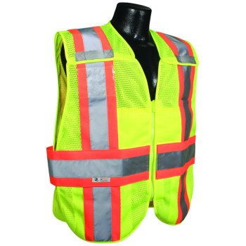 Radians SV24-2ZGM-3X/5X Expandable Safety Vest, 3XL/5XL, Polyester, Green/Silver, Zip-N-Rip