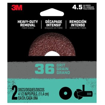 3M Hookit 27412 Grinding Disc, 4-1/2 in Dia, 36 Grit, Fiber Backing, 8-Hole