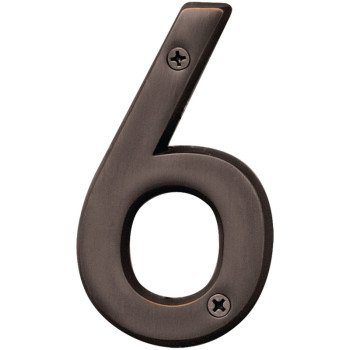 Hy-Ko Prestige Series BR-42OWB/6 House Number, Character: 6, 4 in H Character, Bronze Character, Brass