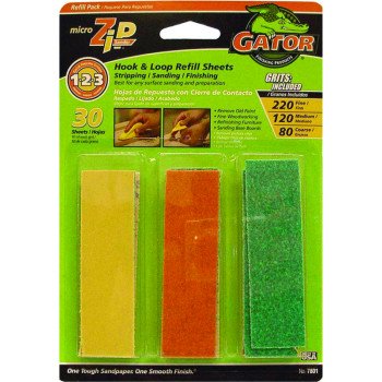 Gator MicroZip 7801 Refill Sheet, 3-1/2 in L, 1 in W, Extra Fine, Fine, Medium, 80 Grit, Aluminum Oxide Abrasive