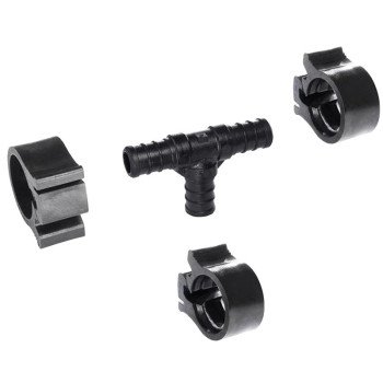 Flair-It PEXLOCK 30820 Pipe Tee with Clamp, 1/2 in, Black, 100 psi Pressure