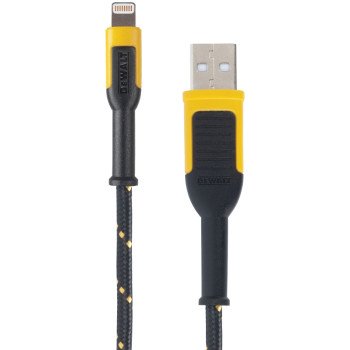 DEWALT 131 1325 DW2 Charger Cable, iOS, USB, Kevlar Fiber Sheath, Black/Yellow Sheath, 6 ft L