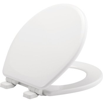 Mayfair 43SLOW 000 Traditional Toilet Seat, Round, Molded Wood, White, Adjustable, Whisper Close Hinge