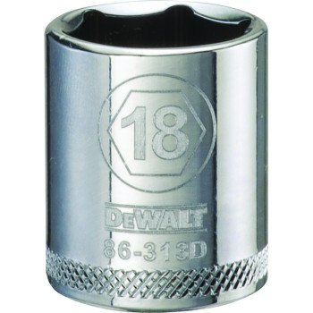 DEWALT DWMT86313OSP Hand Socket, 18 mm Socket, 3/8 in Drive, 6-Point, Vanadium Steel, Polished Chrome