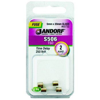 Jandorf 60732 Time Delay Fuse, 0.007 Ohm, 2 A, 250 V, 35 A Interrupt, Glass Body