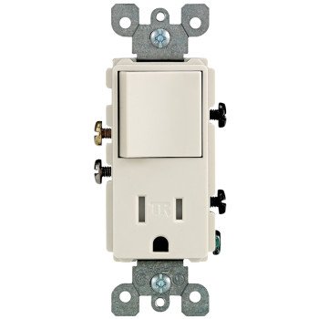 Leviton R67-T5625-0TS Combination Outlet Switch, 1 -Pole, 15 A, 125 V, NEMA: NEMA 5-15R, Almond