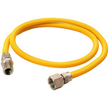 B & K G014YE101148RP Gas Connector, 1/2 x 1/2 in, MIP x FIP, Stainless Steel, Yellow Epoxy-Coated, 48 in L