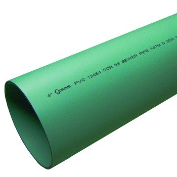 Charlotte Pipe S/M 06004 0600 Pipe, 4 in, 10 ft L, SCH 35 Schedule, PVC, Green