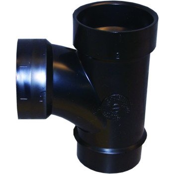 Canplas 105151LBC Sanitary Pipe Tee, 1-1/2 in, Spigot x Hub, ABS, Black