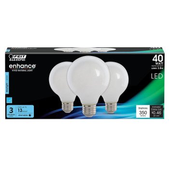 Feit Electric G2540W/950CA/FIL/3/RP LED Bulb, Globe, G25 Lamp, 40 W Equivalent, E26 Lamp Base, Dimmable, Clear