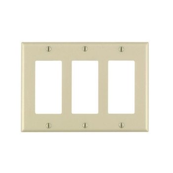 Leviton 80411-I Wallplate, 4-1/2 in L, 6.37 in W, 3-Gang, Thermoset Plastic, Ivory, Smooth