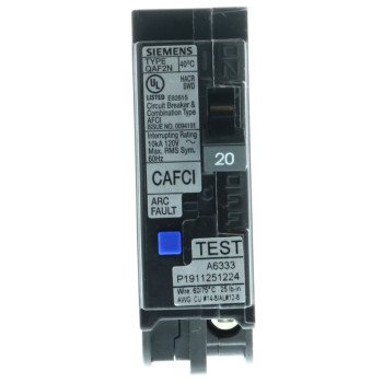 Siemens QA120AFCN Circuit Breaker, AFCI, Combination, Low Voltage, 20 A, 1 -Pole, 120 V, Plug Mounting