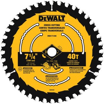 DEWALT DWA171440B10 Circular Saw Blade, 7-1/4 in Dia, 5/8 in Arbor, 40-Teeth, Tungsten Carbide Cutting Edge