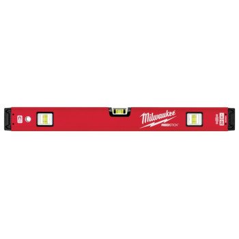 Milwaukee REDSTICK Series MLBXM24 Magnetic Box Level, 24 in L, 3-Vial, 1-Hang Hole, Magnetic, Aluminum, Red