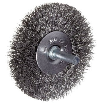 Weiler 36011 Wire Wheel Brush, 3 in Dia, 1/4 in Arbor/Shank, Crimped Bristle, 0.014 in Dia Bristle