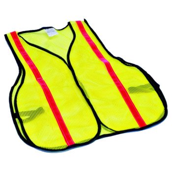 Safety Works SWX00354 High-Visibility Safety Vest, One-Size, Polyester, Lime Yellow, Hook-and-Loop