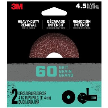 3M Hookit 27406 Grinding Disc, 4-1/2 in Dia, 60 Grit, Fiber Backing, 8-Hole