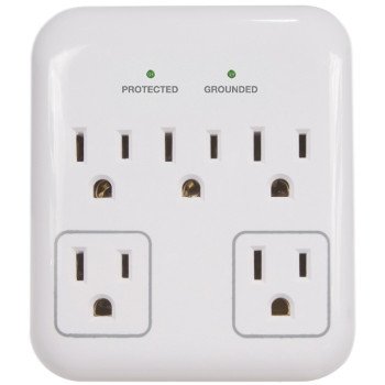 PowerZone OR802155 Tap Surge Protector, 125 V, 15 A, 5-Outlet, 900 Joules Energy, Gray & White