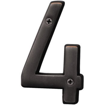 Hy-Ko Prestige Series BR-42OWB/4 House Number, Character: 4, 4 in H Character, Bronze Character, Solid Brass