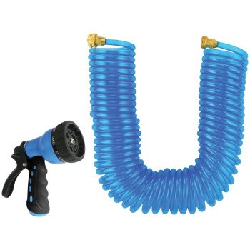 Landscapers Select GT-445030 Coil Hose with Nozzle Set, 50 ft L, Female x Male, PVC, Blue