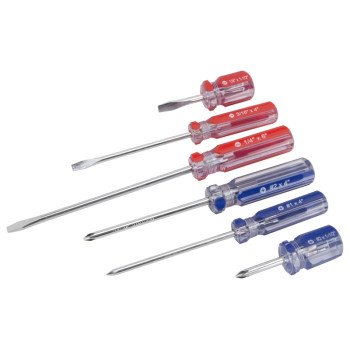 Vulcan SD-SET-1 Screwdriver Set, 6-Piece, Chrome Plated, Blue & Red (Handle)