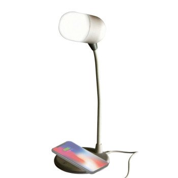 PowerZone SH08-W 3-in-1 Speaker with Wireless Phone Charger and LED Lamp, White