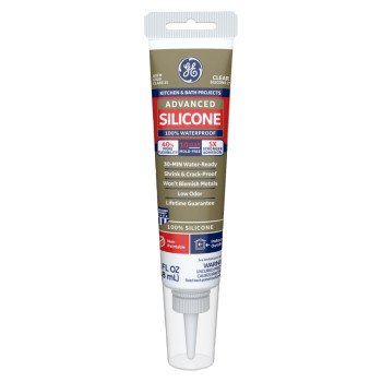 GE Advanced Silicone 2 2812563 Kitchen & Bath Sealant, Clear, 24 hr Curing, 2.8 fl-oz Squeeze Tube