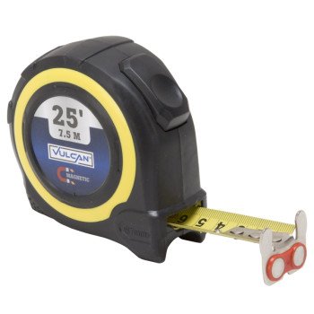 Vulcan 58-7.5X25-A Tape Measure, 25 ft L Blade, 1 in W Blade, Steel Blade, ABS Plastic Case, Yellow Case