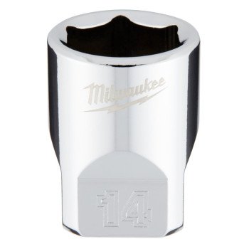 Milwaukee 45-34-9040 Socket, 14 mm Socket, 1/4 in Drive, 6-Point, Chrome Vanadium Steel, Chrome