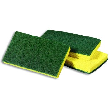 Scotch-Brite 74 Scrub Sponge, 6.1 in L, 3.6 in W, 0.7 in Thick, Cellulose/Fiber/Mineral/Resin, Green/Yellow