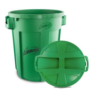 Libman 1465 Trash Can, 32 gal Capacity, Polyethylene, Green, Snap-On Rounded Closure