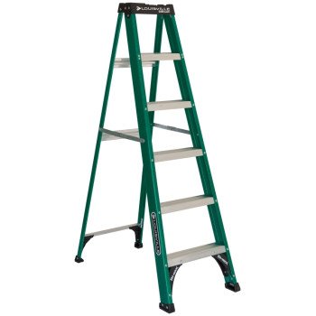 Louisville FS4006 Step Ladder, 6 ft H, Type II Duty Rating, Fiberglass, 225 lb, 5-Step, 124 in Max Reach