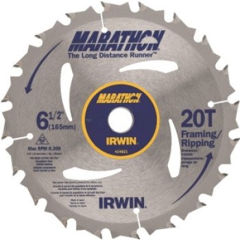 Irwin Marathon 24021 Circular Saw Blade, 6-1/2 in Dia, 5/8 in Arbor, 20-Teeth, Carbide Cutting Edge