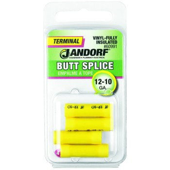 Jandorf 60991 Butt Splice Connector, 12 to 10 AWG Wire, Vinyl Insulation, Yellow