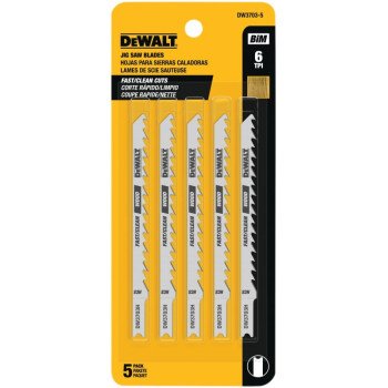 DEWALT DW3703-5 Jig Saw Blade, 1/4 in W, 6 TPI