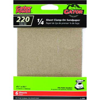 Gator 5030 Sanding Sheet, 4-1/2 in W, 5-1/2 in L, 220 Grit, Extra Fine, Aluminum Oxide Abrasive, Paper Backing