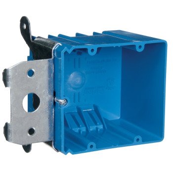 Carlon B234ADJ Outlet Box, 2 -Gang, PVC, Blue, Bracket Mounting