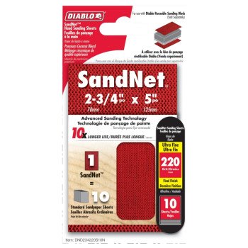 Diablo SandNet DND234220S10N Sanding Sheet, 2-3/4 in L, 220 Grit, Aluminum Oxide Abrasive