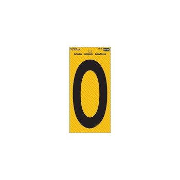 Hy-Ko RV-75/0 Reflective Sign, Character: 0, 5 in H Character, Black Character, Yellow Background, Vinyl