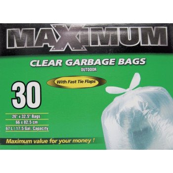 Polyethics 26363 Garbage Bag, 17.5 gal, Plastic/Virgin Hexene, Clear