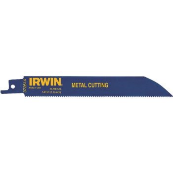 Irwin 372614 Reciprocating Saw Blade, 2 in W, 6 in L, 14 TPI, Bi-Metal Cutting Edge