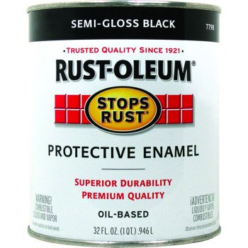 Rust-Oleum Stops Rust 7798502 Enamel Paint, Oil, Semi-Gloss, Black, 1 qt, Can, 50 to 100 sq-ft/qt Coverage Area