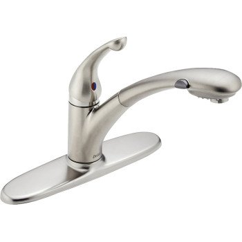 Delta Signature 470-AR-DST Kitchen Faucet, 1.8 gpm, 1-Faucet Handle, Ceramic, Arctic Stainless Steel, Deck