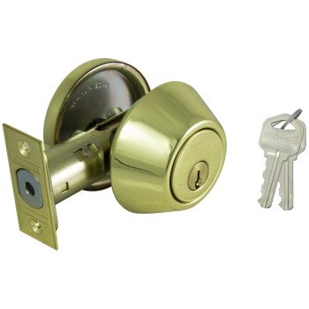 ProSource DB71V-PS Deadbolt, 3 Grade, Polished Brass, 2-3/8 to 2-3/4 in Backset, KW1 Keyway